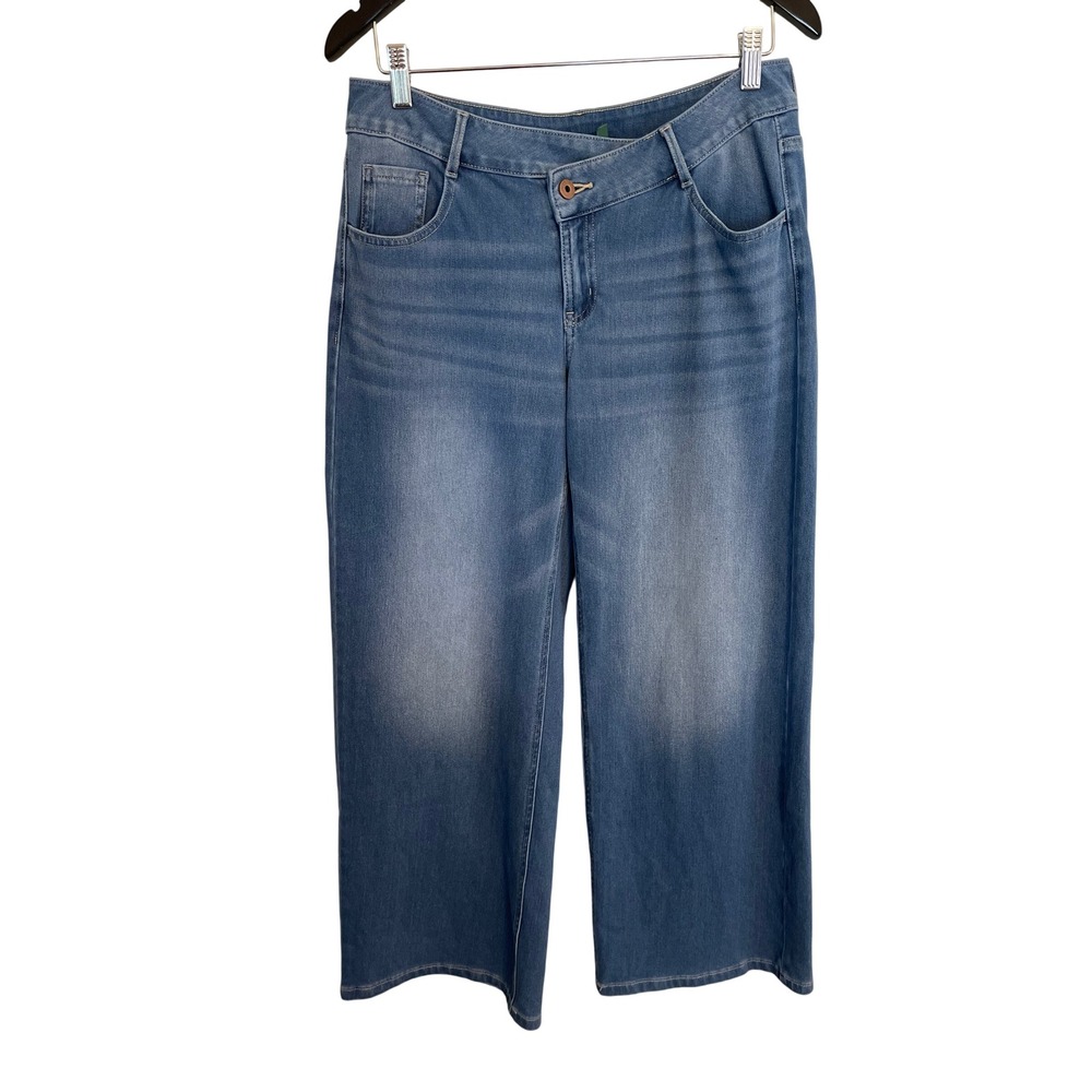 Halara Wide Leg Crossover Waist Asymmetrical Jeans Medium Wash Womens Medium